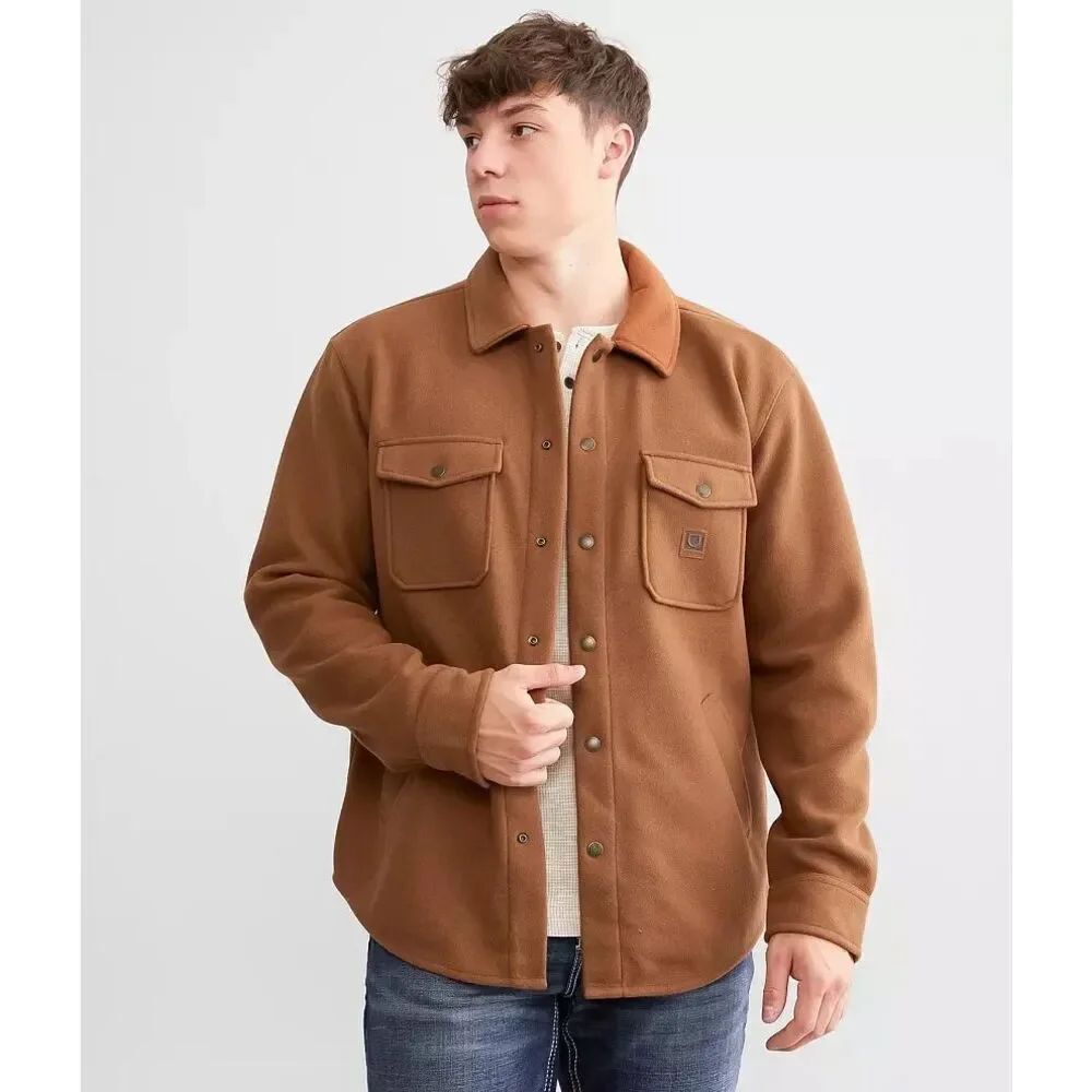 Brixton Durham Felt Stretch Shacket In Bison Brown  Size Medium Men’s